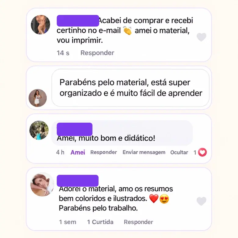 Comentarios reales de clientas: me encantó el material, muy organizado y fácil de aprender, muy didáctico